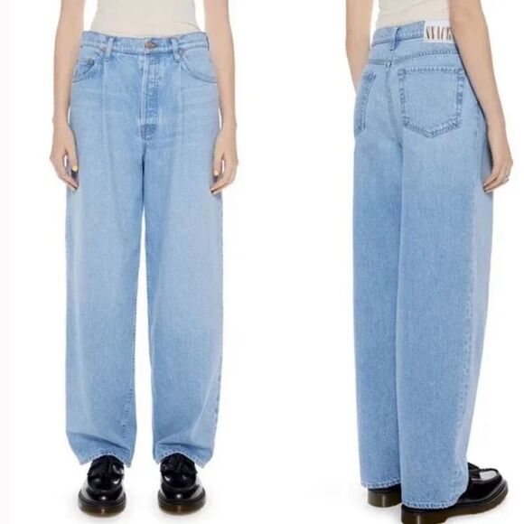NEW Mother Snacks blue pleated wide leg tapered mom jeans size 29 button fly - Picture 1 of 11